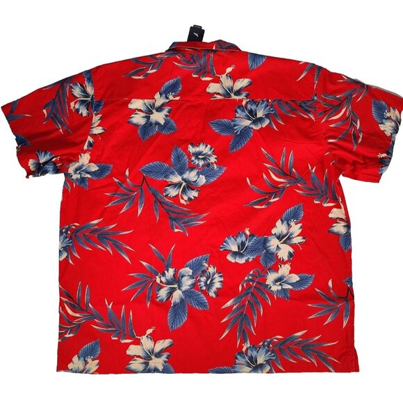 Blue Generation Red Hibiscus Print Hawaiian Pocket Camp Shirt Mens Size 2XL - Picture 4 of 7